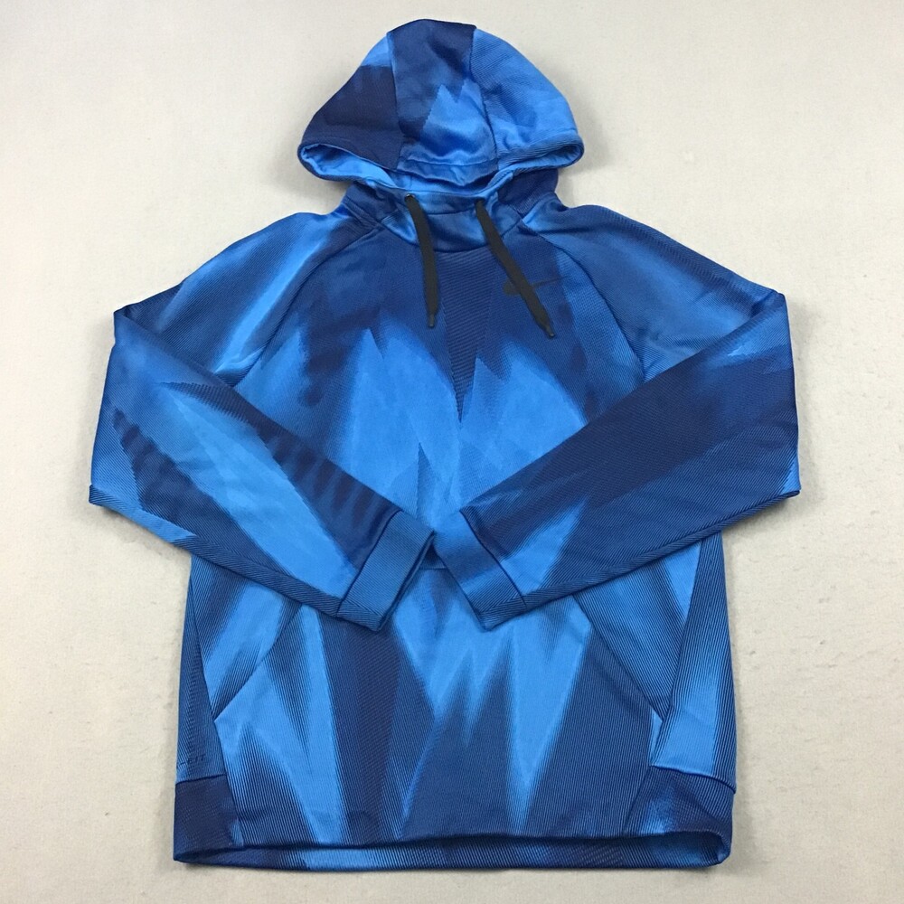 Nike Hoodie Men Small Blue Geometric Pullover Dri Fit Pocket Swoosh Logo S